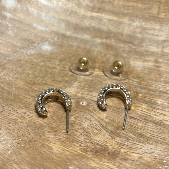 Rhinestone Half Hoop Gold Tone Earrings - Picture 7 of 8